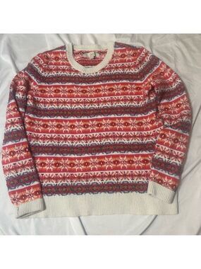 Loft Sweater Wool Fair Isle Striped Knit Fall Winter Cozy Boho Colorful Size M
